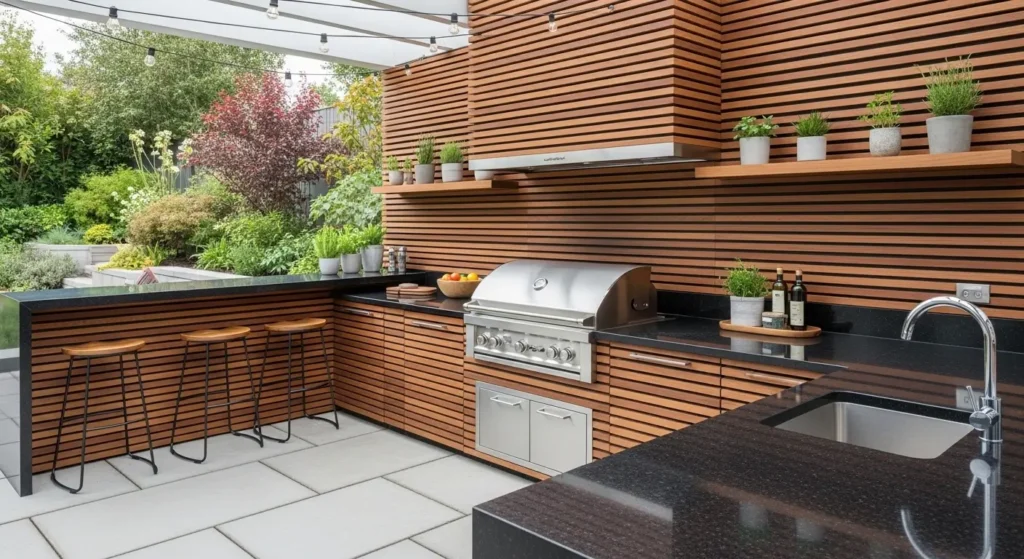 Área Gourmet com Painel Ripado e Churrasqueira 65 Ideias e Fotos para se Inspirar