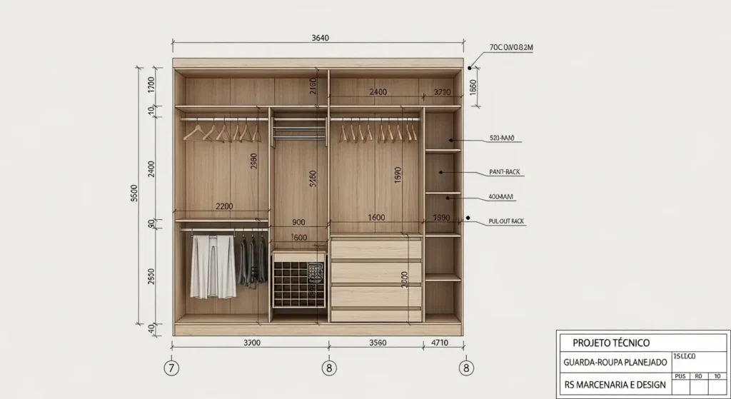 Guarda-Roupa Planejado: O Segredo das Gavetas e Nichos que Ninguém Conta Projeto Técnico Guarda Roupa