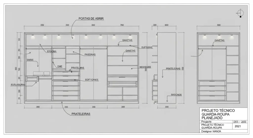 Projeto Técnico Guarda Roupa Planejado