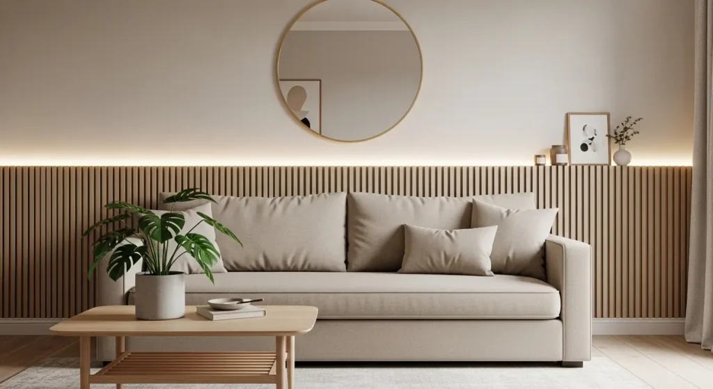 Sofá com Painel de Madeira