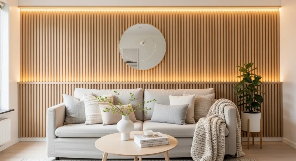 Sofá com Painel de Madeira: