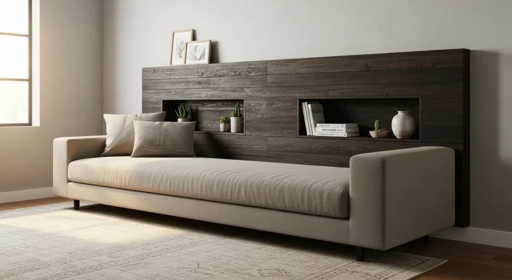 Um painel atrás do sofá