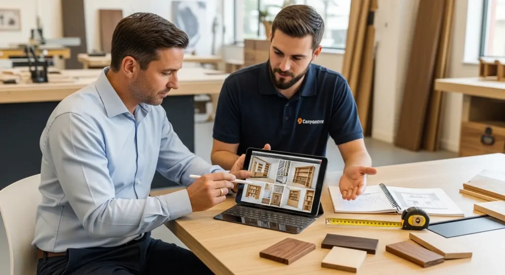 cliente-analisando-portfolio-marcenaria-tablet-projetos