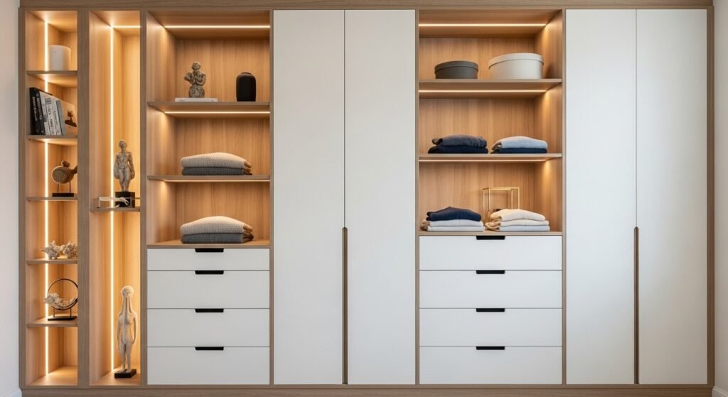 Guarda-Roupa Sob Medida: Planeje o Seu com Base no Seu Estilo de Vida e Espaço guarda-roupa-sob-medida-nichos-gavetas-iluminacao